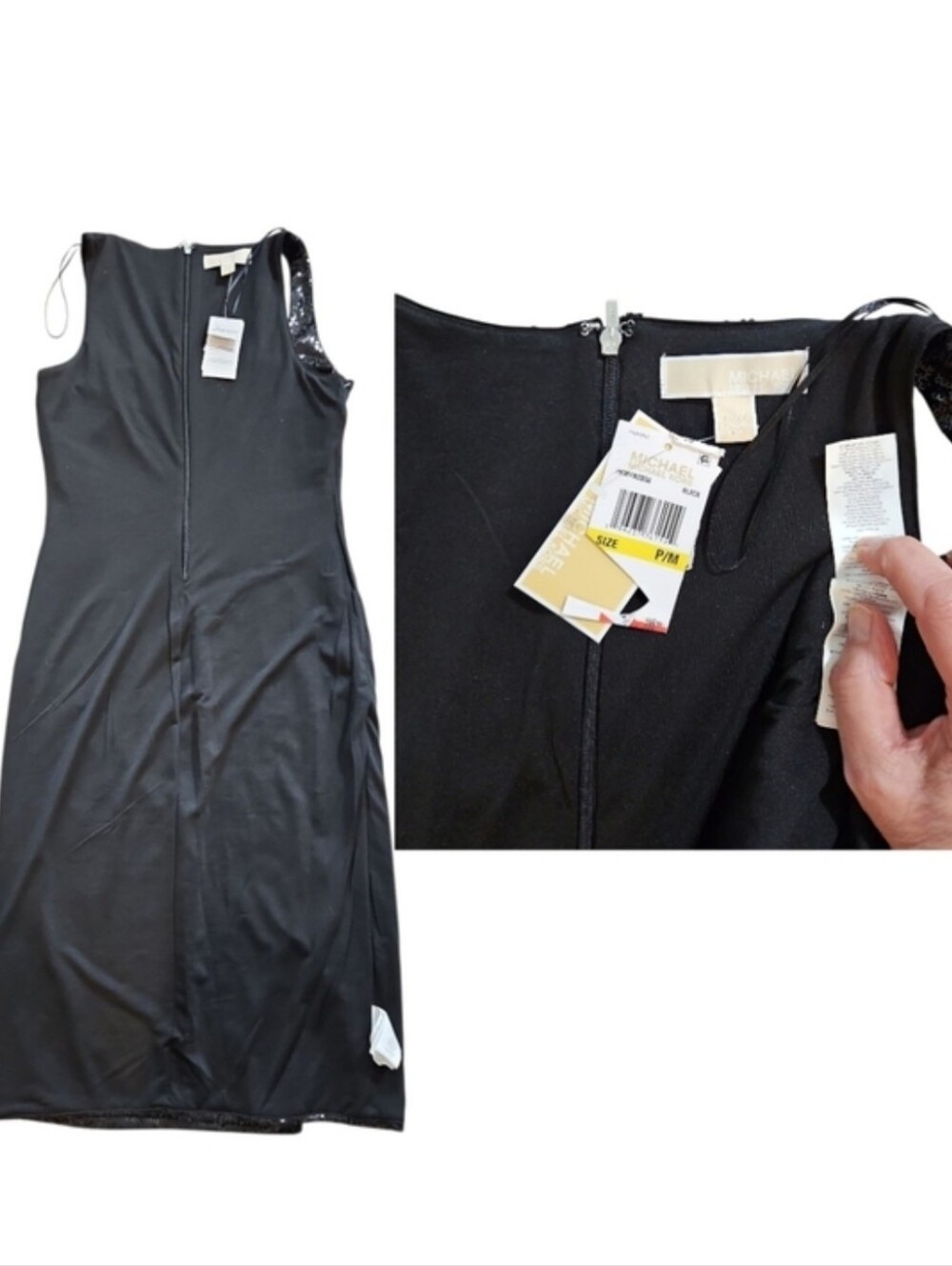MICHAEL Michael Kors Black Sequin Midi Dress Slit Sz P/M - Picture 8 of 8